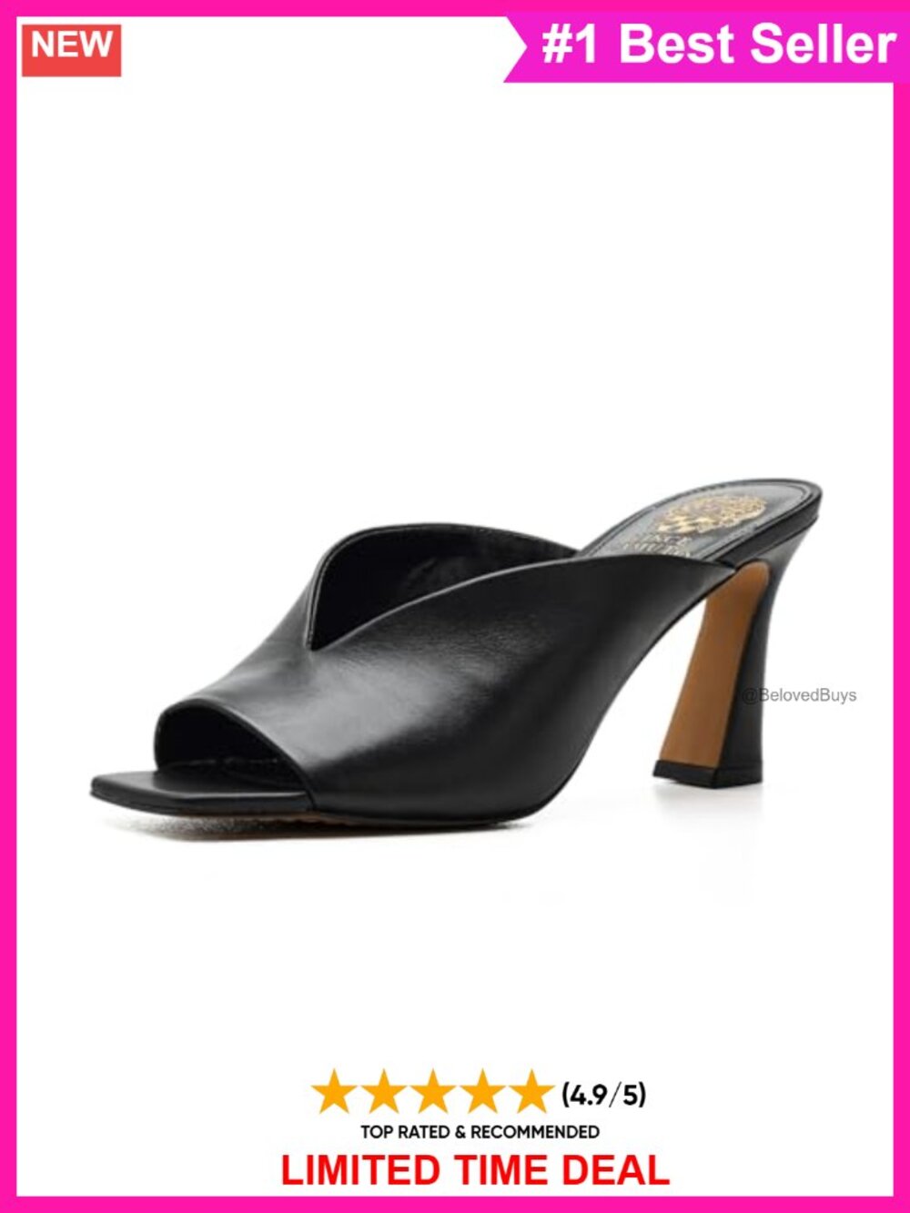 Peep Toe High Heel Mule Sandals Leather Block Heel Slip-On